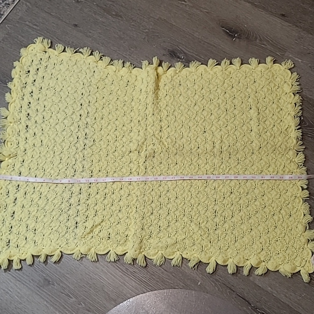 Vintage Baby Crib Blanket Throw Fringe Trim Gender Neutral Handmade Nursery